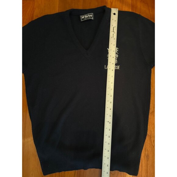 Vintage McBriar Yale Lacrosse Men's M V-Neck Preppy University Sweater Navy Blue - Picture 10 of 10
